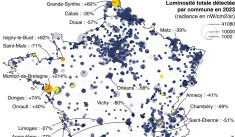 Evolution de la luminosité détectée par satellite entre 2022 et 2023