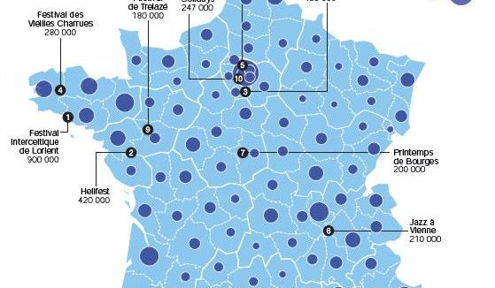 Carte des festivals en France
